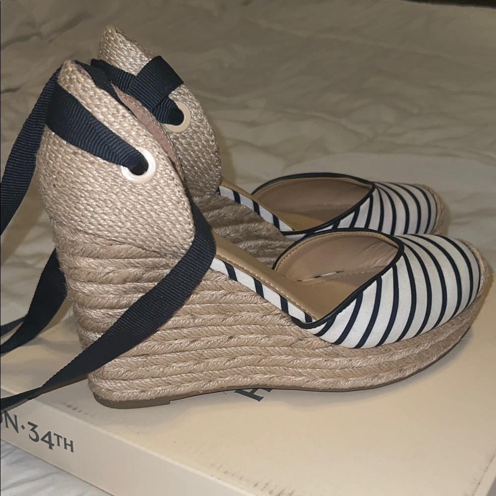 Striped Espadrille Wedge Sandals Nautical blue striped size 7